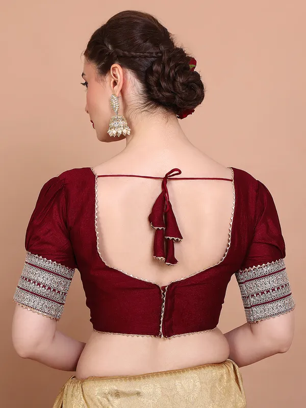 Maroon silk V neck ready made alterable blouse