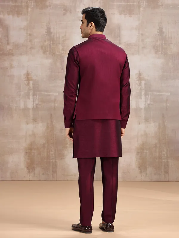 Maroon silk waistcoat set for wedding functions