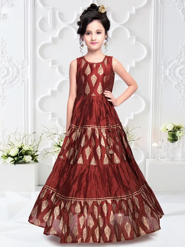 Maroon silk wedding wear gown suit for girls