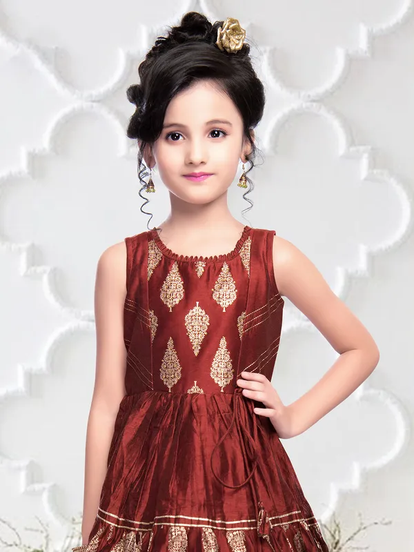Maroon silk wedding wear gown suit for girls