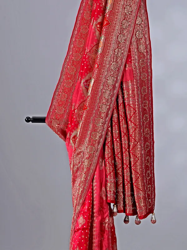 Maroon silk wedding wear saree with zari weaving