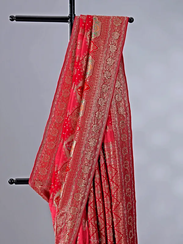 Maroon silk wedding wear saree with zari weaving