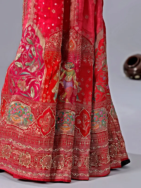 Maroon silk wedding wear saree with zari weaving