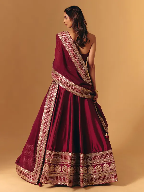 Maroon silk zardosi worked designer lehenga choli