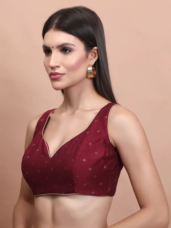Maroon silk zari weaving sweetheart neck blouse