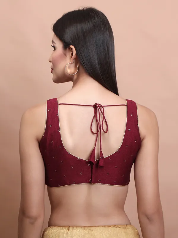 Maroon silk zari weaving sweetheart neck blouse
