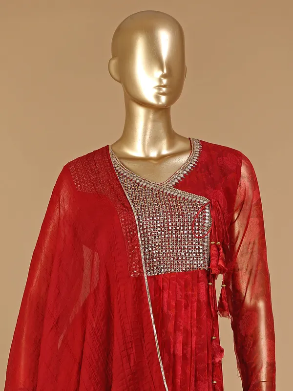 Maroon soft silk printed sharara suit