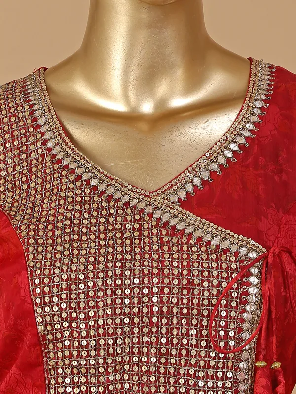 Maroon soft silk printed sharara suit