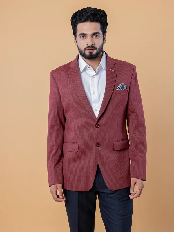 Maroon stripe terry rayon blazer