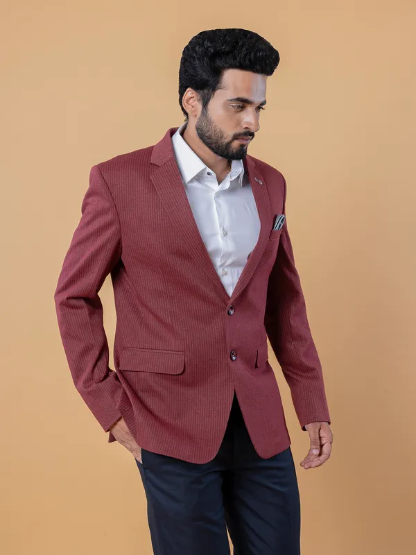 Maroon stripe terry rayon blazer