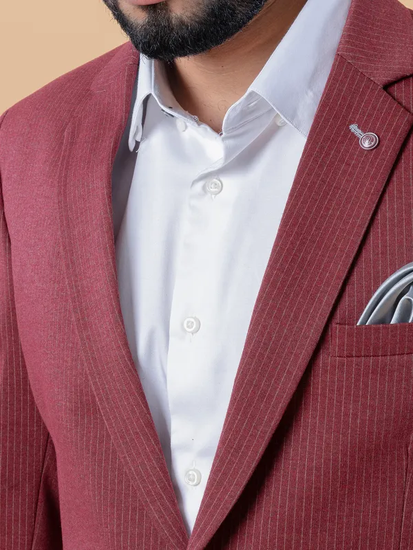 Maroon stripe terry rayon blazer