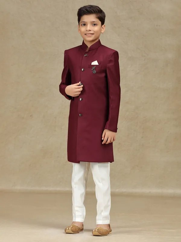 Maroon terry rayon indowestern for reception wear