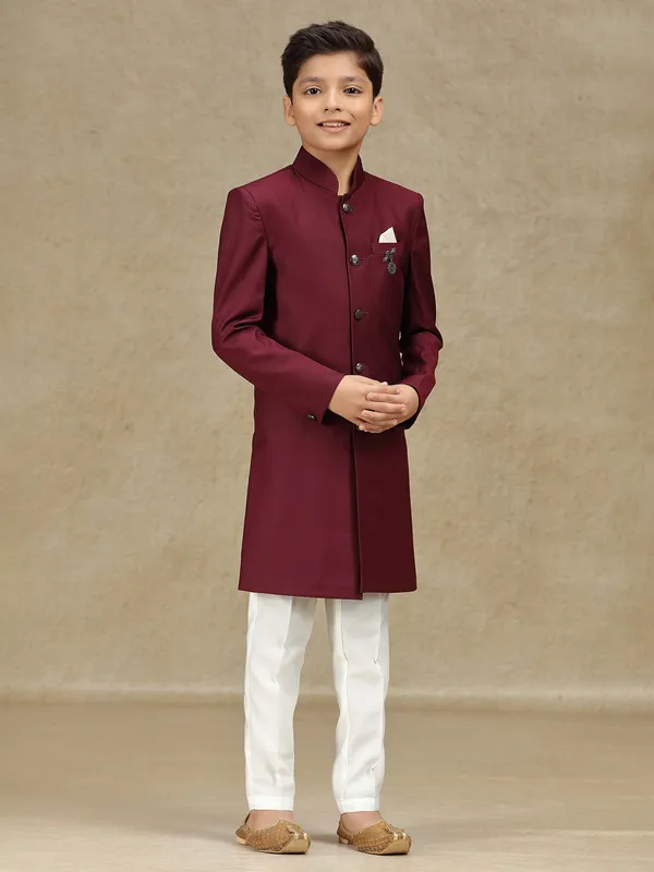 Maroon terry rayon indowestern for reception wear