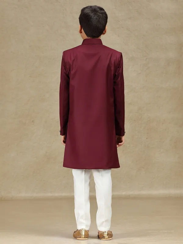 Maroon terry rayon indowestern for reception wear