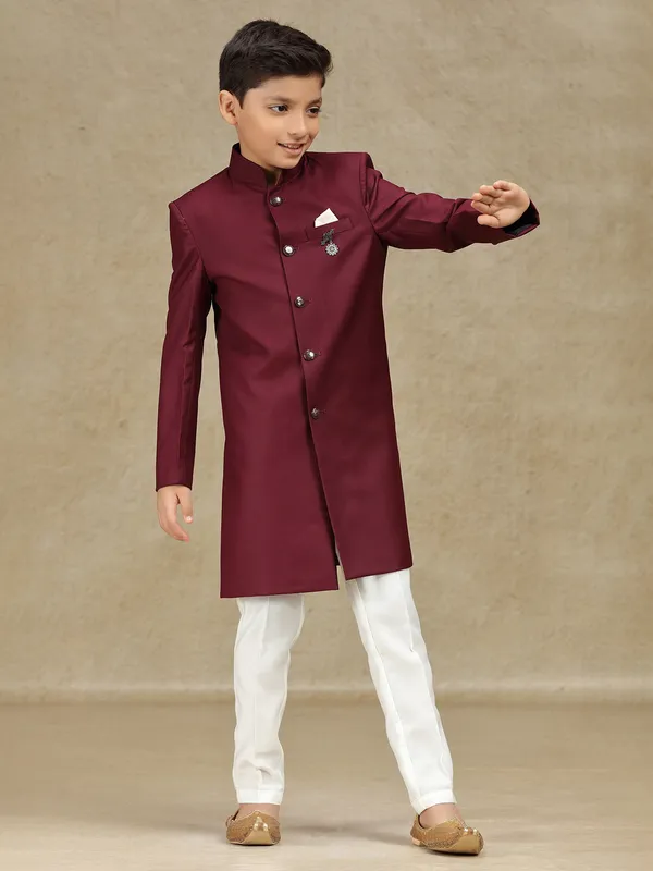 Maroon terry rayon indowestern for reception wear