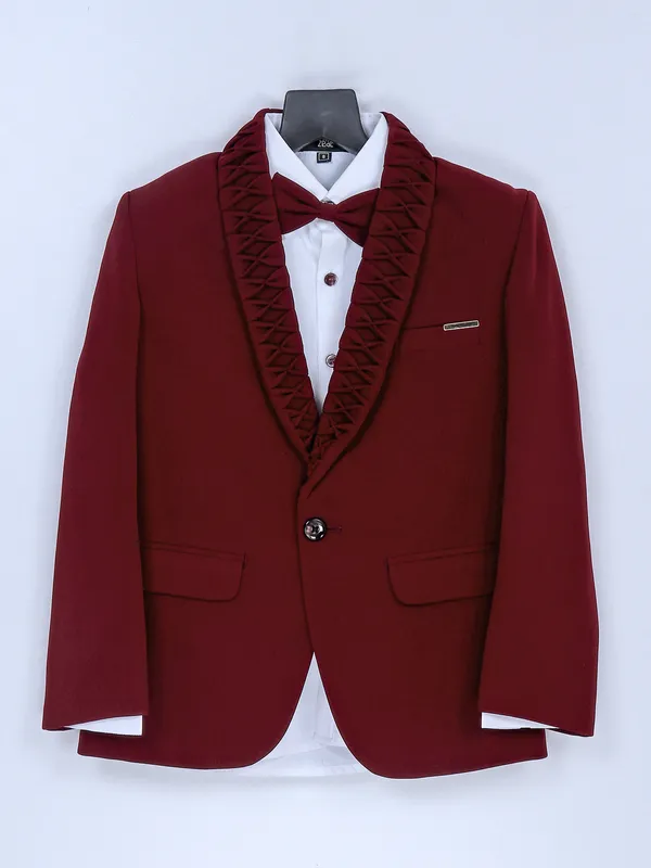 Maroon terry rayon reception look coat suit