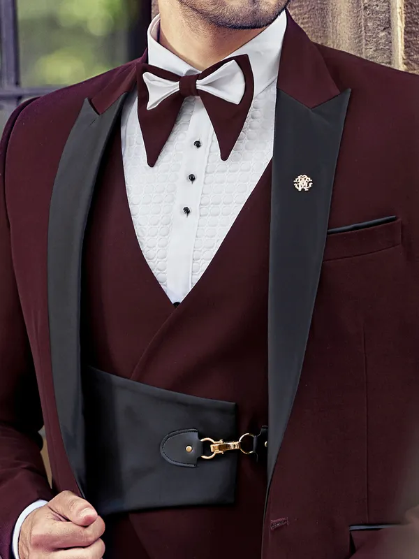 Maroon terry rayon solid coat suit for men