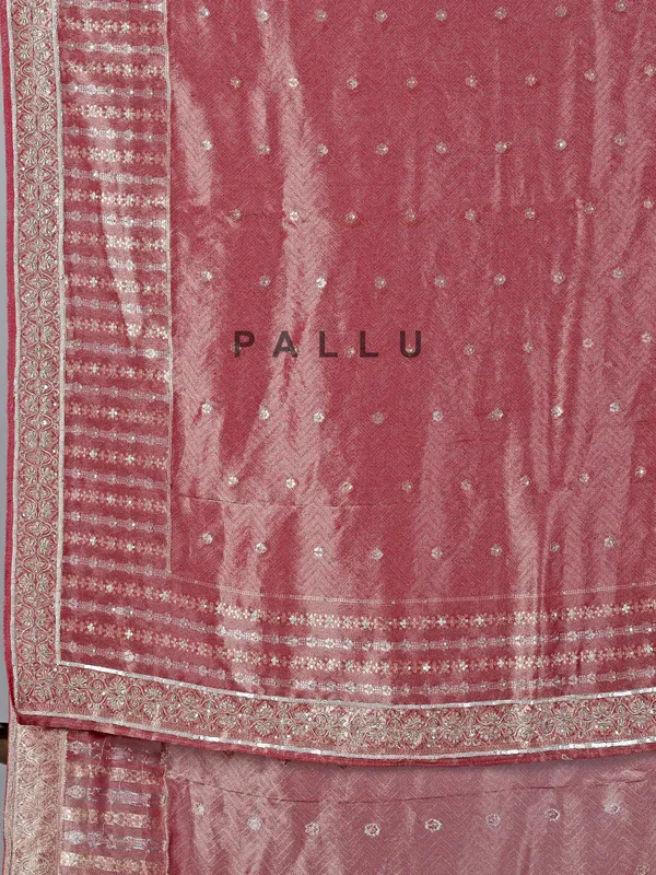 Maroon tissue saree with zardosi and cutdana work