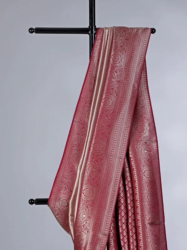 Maroon tissue silk zari weaving saree