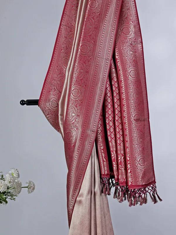 Maroon tissue silk zari weaving saree