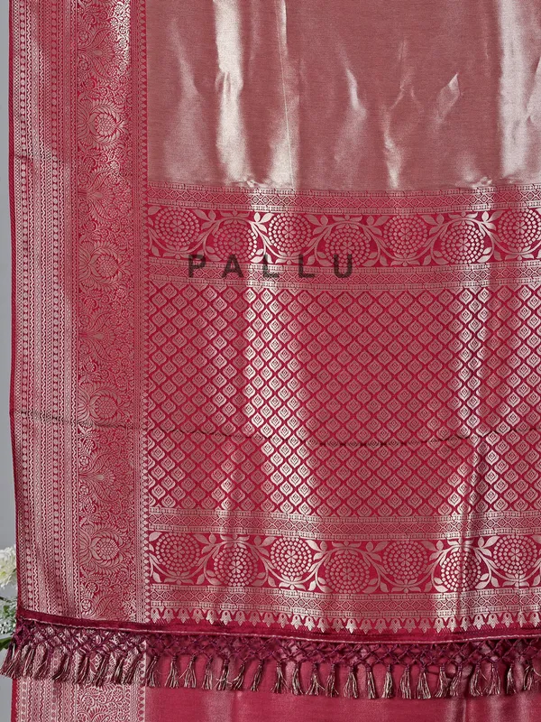 Maroon tissue silk zari weaving saree