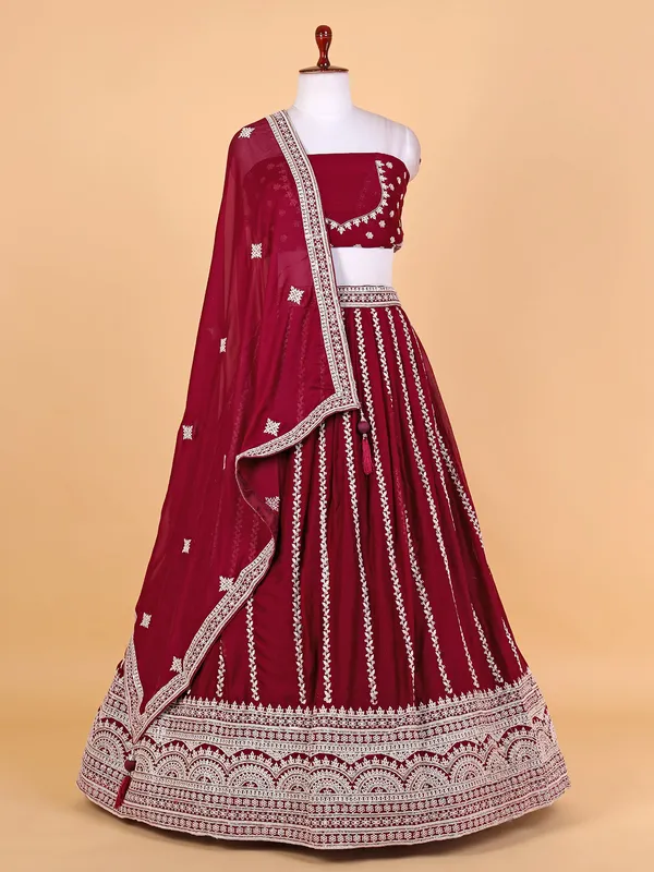 Maroon unstitched lehenga choli in silk