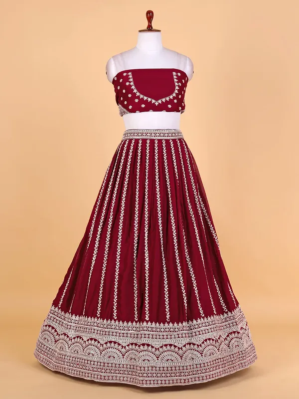 Maroon unstitched lehenga choli in silk