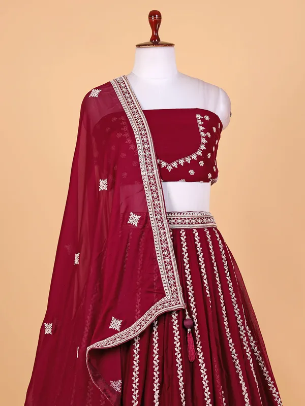 Maroon unstitched lehenga choli in silk