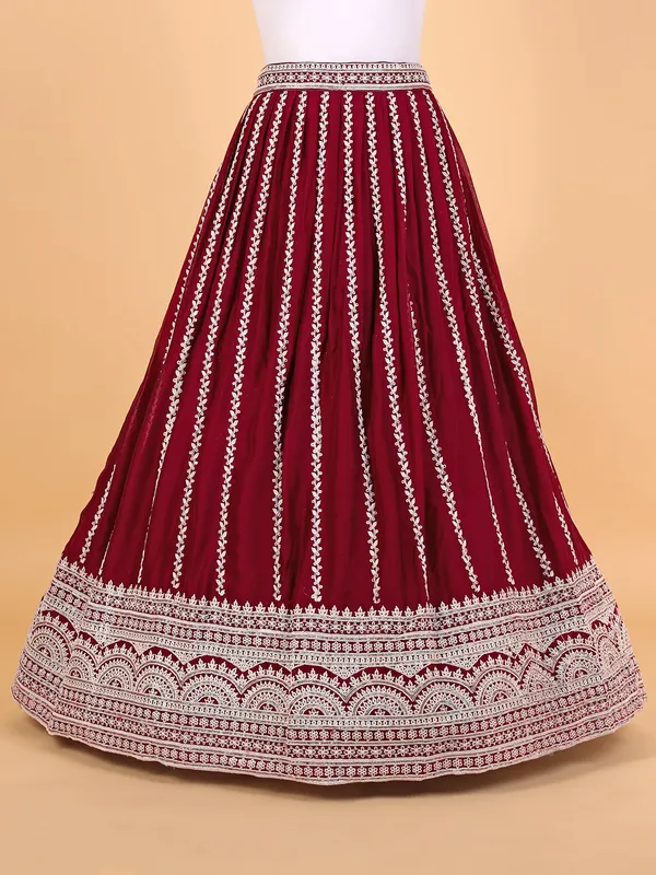 Maroon unstitched lehenga choli in silk