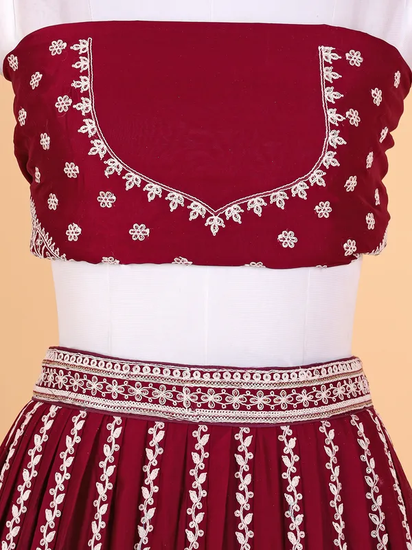 Maroon unstitched lehenga choli in silk