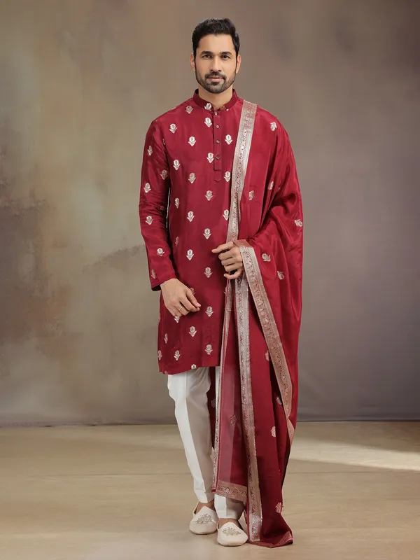 Maroon wedding wear silk kurta suit with dupatta