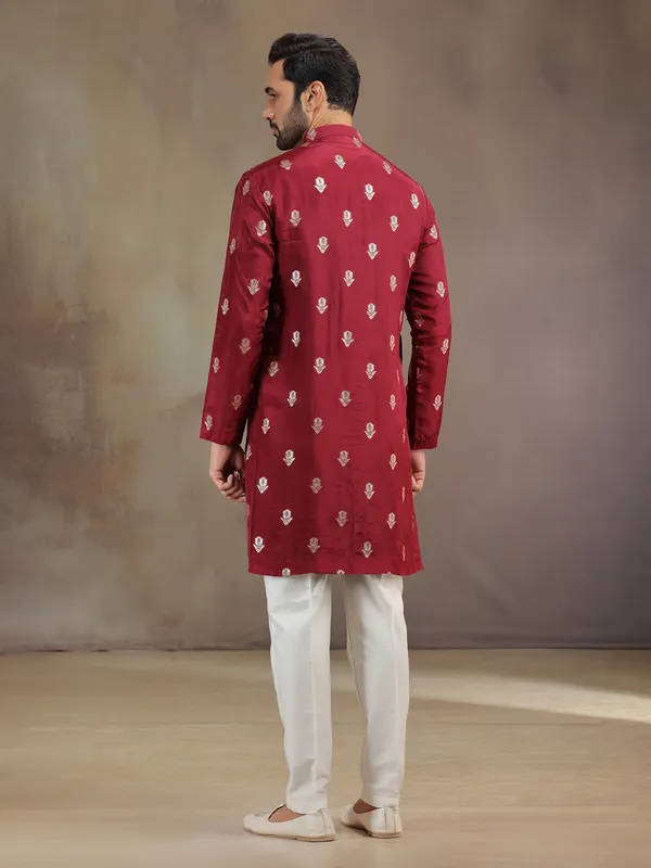 Maroon wedding wear silk kurta suit with dupatta