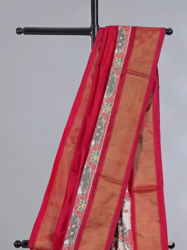 Maroon white zari weaving patola silk saree for wedding