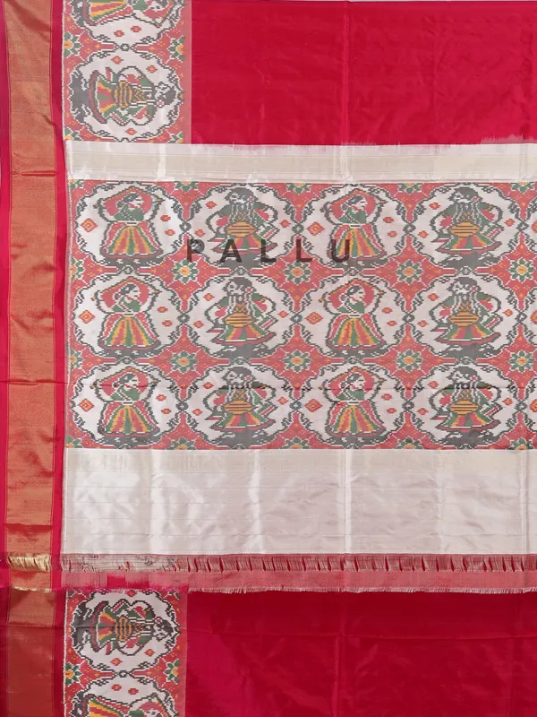Maroon white zari weaving patola silk saree for wedding
