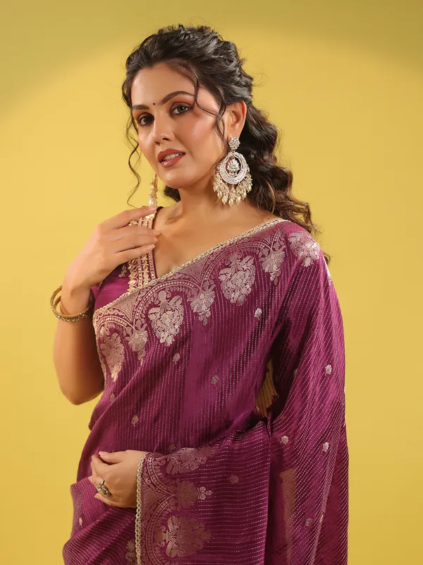 Maroon zari worked silk saree for wedding collection