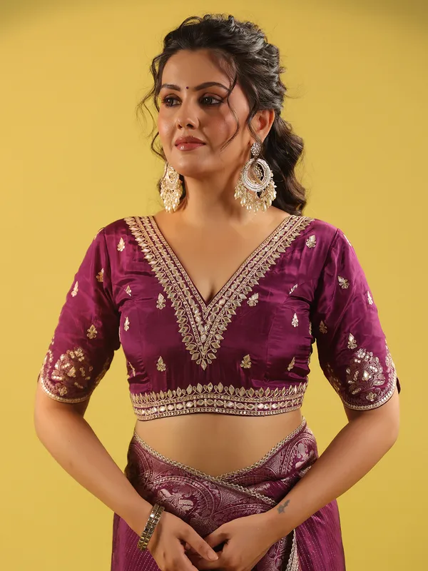 Maroon zari worked silk saree for wedding collection