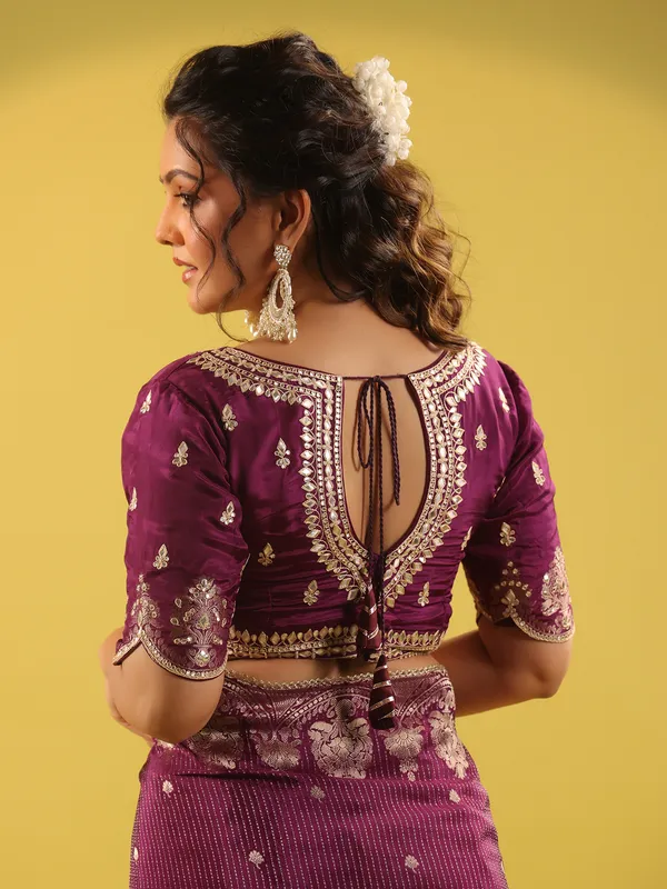 Maroon zari worked silk saree for wedding collection
