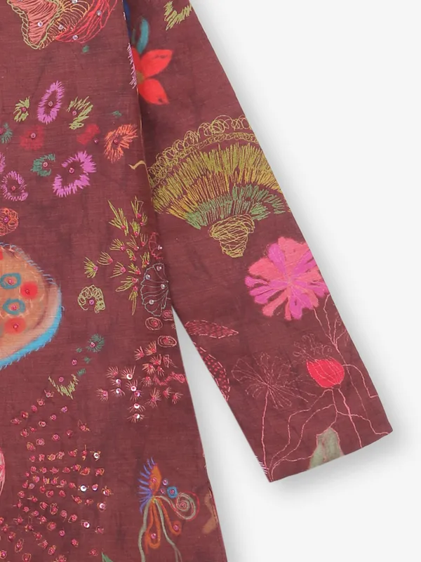 Marron printed cotton kurta set
