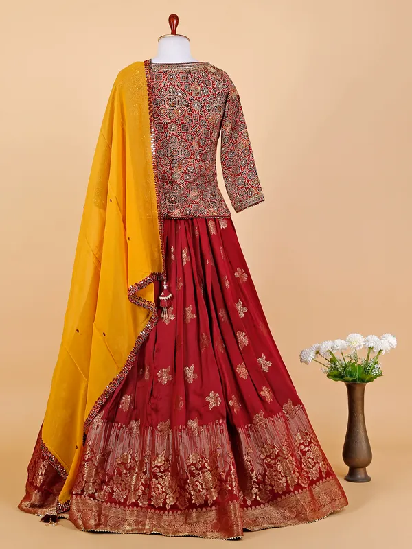 Marron silk lehenga choli with dupatta