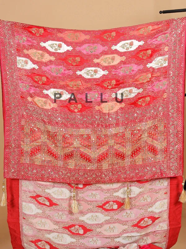 Masru silk red saree with zari work