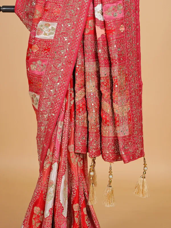 Masru silk red saree with zari work