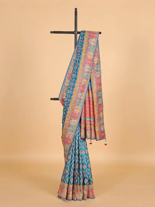 Masru silk teal blue saree for wedding