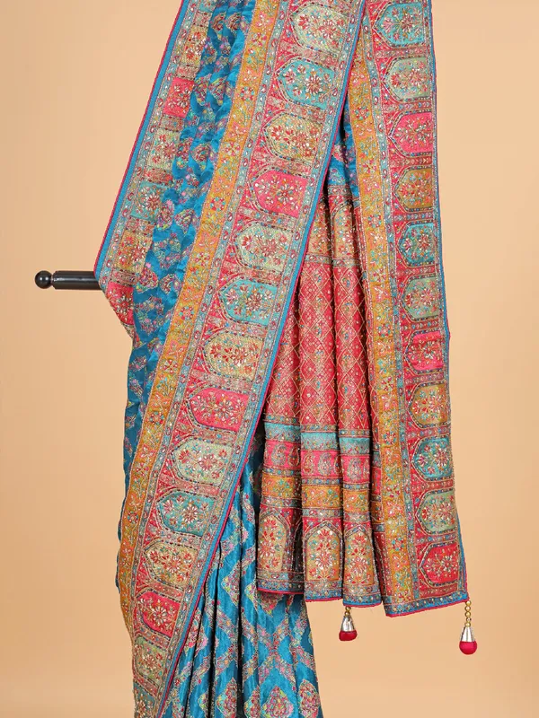 Masru silk teal blue saree for wedding