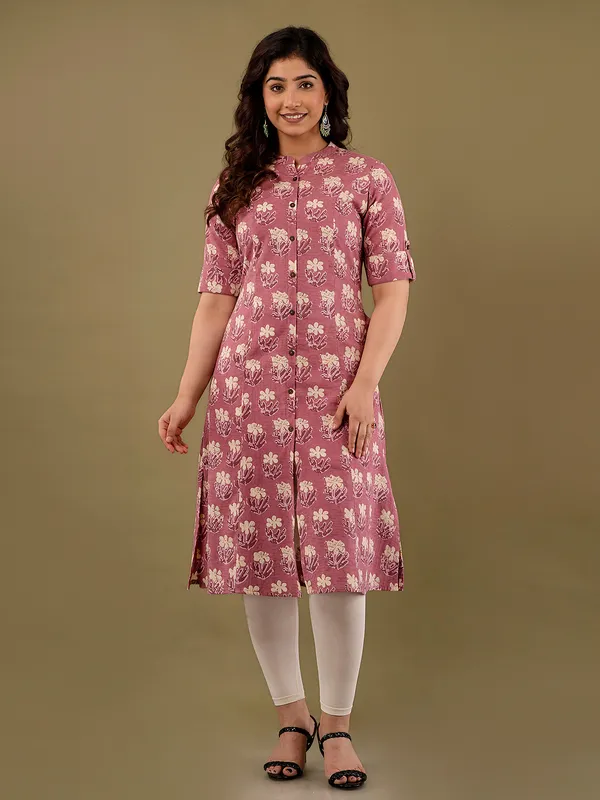 Mauve pink floral printed kurti