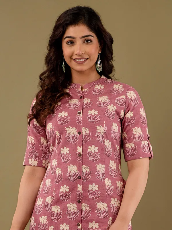 Mauve pink floral printed kurti