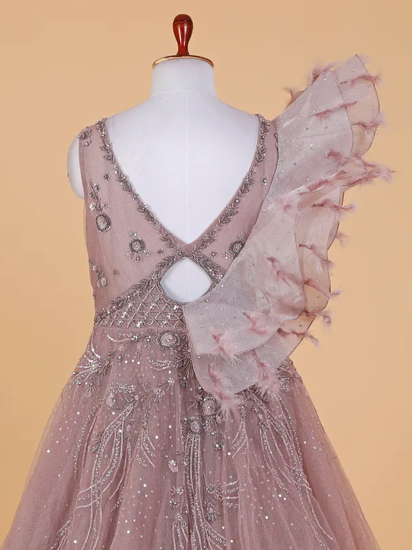 Mauve pink gown in net