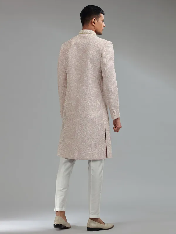 Mauve pink groom sherwani with dupatta