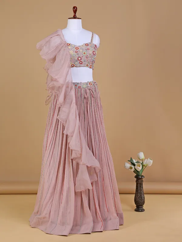 Mauve pink lehenga choli with ruffle dupatta