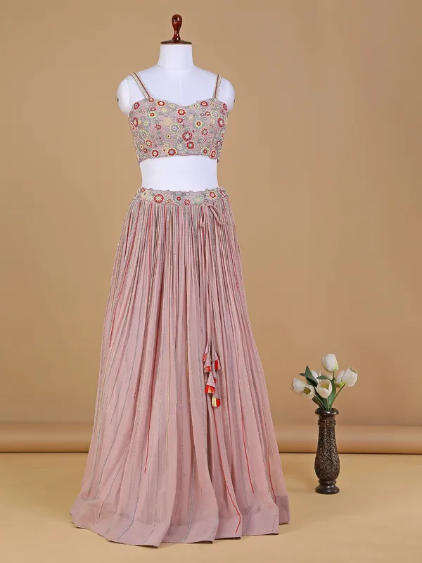 Mauve pink lehenga choli with ruffle dupatta