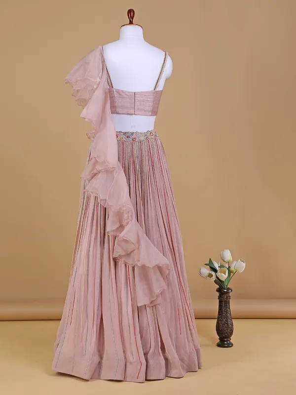 Mauve pink lehenga choli with ruffle dupatta